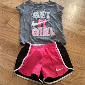 Nike Girls' Gray Tee and Pink Shorts Set